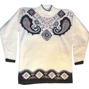 Dana Scott Fall Collection Sweater Cream Paisley Floral Mock Neck Coquettegirl S